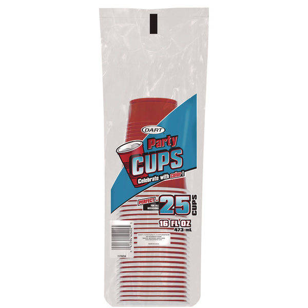 Dart® SOLO Party Plastic Cold Drink Cups, 16 oz, Red, 24/Pack, 25 Packs/Carton (SCCY16250001) Case of 600