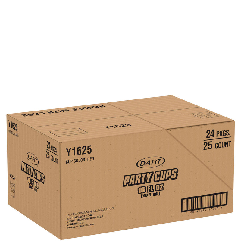 Dart® SOLO Party Plastic Cold Drink Cups, 16 oz, Red, 24/Pack, 25 Packs/Carton (SCCY16250001) Case of 600