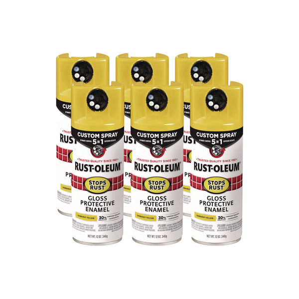 Rust-Oleum® Stops Rust 5-in-1 Spray Paint, Gloss Sunburst Yellow, 12 oz Aerosol Can, 6/Carton (RST376898) Case of 6