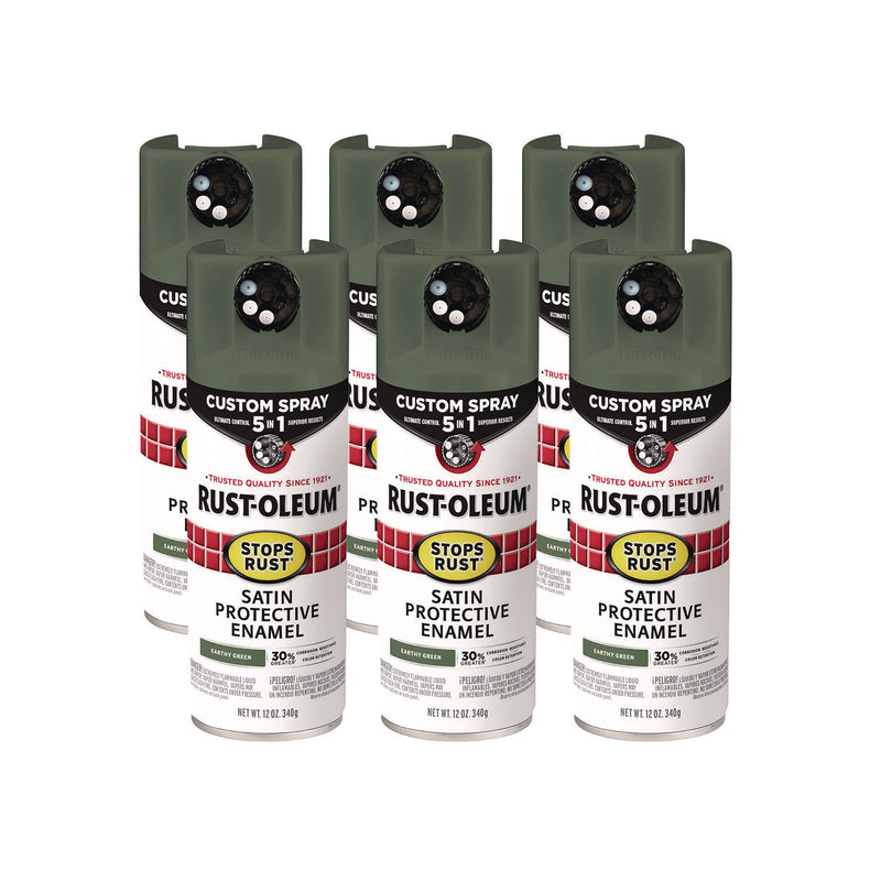 Rust-Oleum® Stops Rust 5-in-1 Spray Paint, Satin Earthy Green, 12 oz Aerosol Can, 6/Carton (RST383421) Case of 6