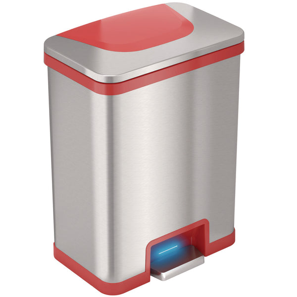HLS Commercial® Step Pedal-Sensor Trash Can, 13 gal, Plastic/Stainless Steel, Silver/Red (HLMHLS13SR) Each