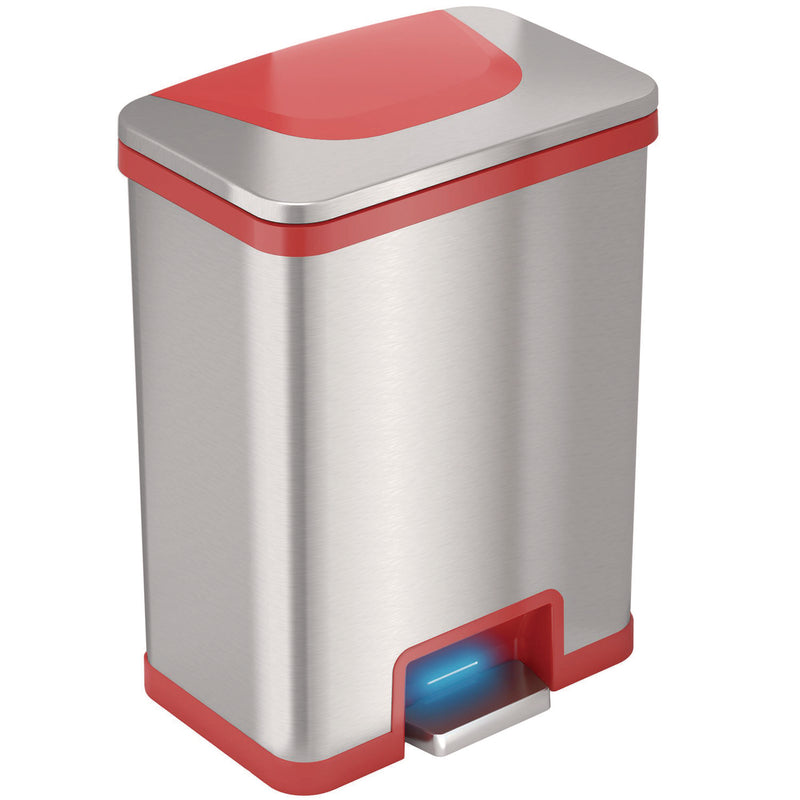 HLS Commercial® Step Pedal-Sensor Trash Can, 13 gal, Plastic/Stainless Steel, Silver/Red (HLMHLS13SR) Each