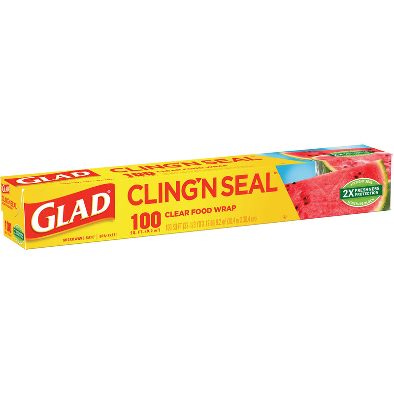 Glad Cling'N Seal Plastic Food Wrap, 12" x 33.3 yd, 100 sq ft Roll, 16 Rolls/Carton (CLO60684) Case of 16