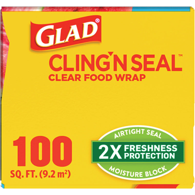 Glad Cling'N Seal Plastic Food Wrap, 12" x 33.3 yd, 100 sq ft Roll, 16 Rolls/Carton (CLO60684) Case of 16