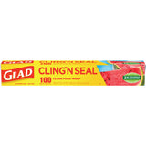 Glad Cling'N Seal Plastic Food Wrap, 12" x 33.3 yd, 100 sq ft Roll, 16 Rolls/Carton (CLO60684) Case of 16