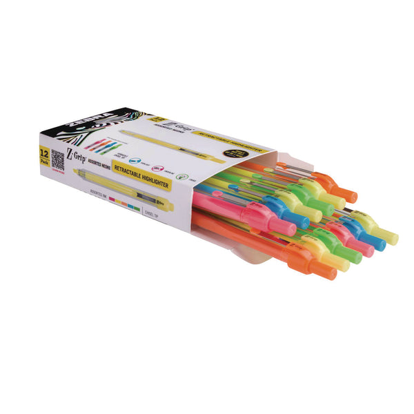 Zebra® Z-Grip Retractable Highlighter Markers, Assorted Neon Ink, Chisel Tip, Assorted Neon Barrel, Dozen (ZEB71200) 1 Dozen