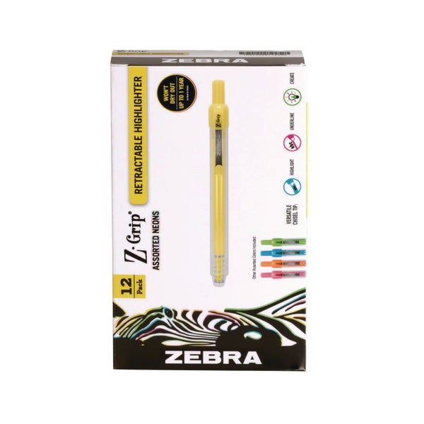 Zebra® Z-Grip Retractable Highlighter Markers, Assorted Neon Ink, Chisel Tip, Assorted Neon Barrel, Dozen (ZEB71200) 1 Dozen