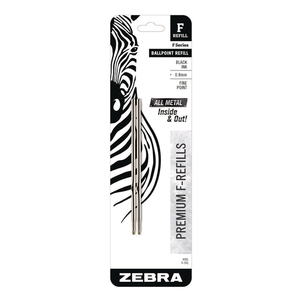 Zebra® F-Series Ballpoint Stainless Steel Pen Refill, Fine 0.8 mm Conical Tip, Black Ink, 2/Pack (ZEB89112) Pack of 2
