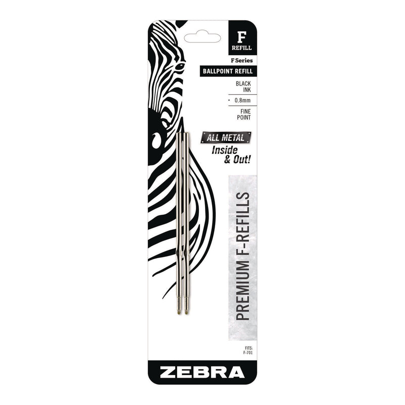 Zebra® F-Series Ballpoint Stainless Steel Pen Refill, Fine 0.8 mm Conical Tip, Black Ink, 2/Pack (ZEB89112) Pack of 2