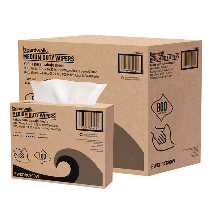 Boardwalk® DRC Wipers, 1-Ply, 9.75 x 16.25, White, 100/Box, 8 Boxes/Carton (BWKDRC800W) Case of 8