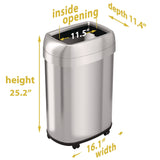 HLS Commercial® Open Top Trash Can with Wheels, Oval, 13 gal, Plastic/Stainless Steel, Silver (HLMHLS13STVM) Each