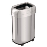HLS Commercial® Open Top Trash Can with Wheels, Oval, 13 gal, Plastic/Stainless Steel, Silver (HLMHLS13STVM) Each