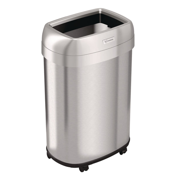 HLS Commercial® Open Top Trash Can with Wheels, Oval, 13 gal, Plastic/Stainless Steel, Silver (HLMHLS13STVM) Each