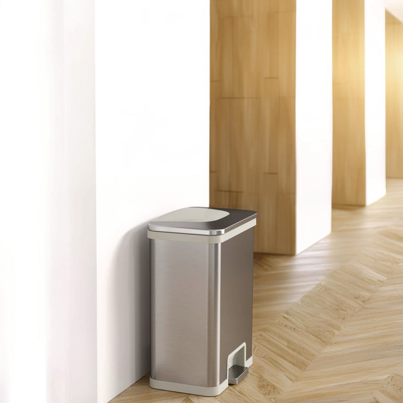 HLS Commercial® Step Pedal-Sensor Trash Can, 13 gal, Plastic/Stainless Steel, Silver/White (HLMHLS13SW) Each