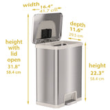 HLS Commercial® Step Pedal-Sensor Trash Can, 13 gal, Plastic/Stainless Steel, Silver/White (HLMHLS13SW) Each
