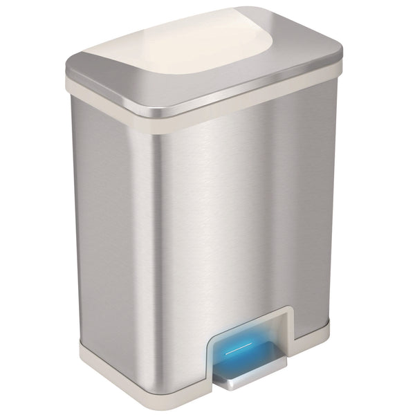 HLS Commercial® Step Pedal-Sensor Trash Can, 13 gal, Plastic/Stainless Steel, Silver/White (HLMHLS13SW) Each