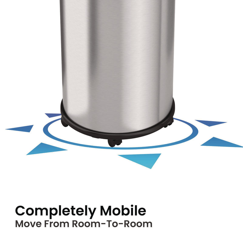 HLS Commercial® Open Top Trash Can with Wheels, Round, 16 gal, Plastic/Stainless Steel, Silver (HLMHLS16STRM) Each
