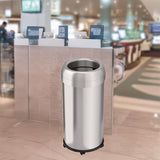HLS Commercial® Open Top Trash Can with Wheels, Round, 16 gal, Plastic/Stainless Steel, Silver (HLMHLS16STRM) Each
