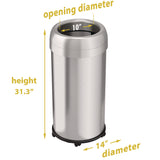 HLS Commercial® Open Top Trash Can with Wheels, Round, 16 gal, Plastic/Stainless Steel, Silver (HLMHLS16STRM) Each