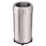 HLS Commercial® Open Top Trash Can with Wheels, Round, 16 gal, Plastic/Stainless Steel, Silver (HLMHLS16STRM) Each
