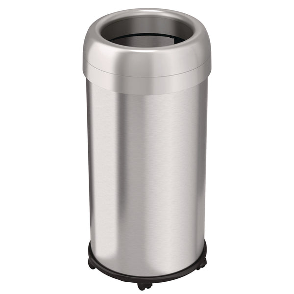 HLS Commercial® Open Top Trash Can with Wheels, Round, 16 gal, Plastic/Stainless Steel, Silver (HLMHLS16STRM) Each