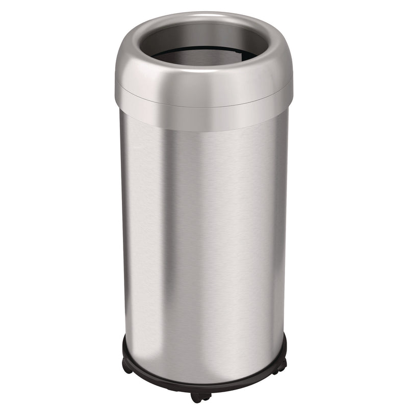 HLS Commercial® Open Top Trash Can with Wheels, Round, 16 gal, Plastic/Stainless Steel, Silver (HLMHLS16STRM) Each