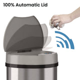 HLS Commercial® Sensor Trash Can, Half-Round Cylinder, 13 gal, Plastic/Stainless Steel, Silver (HLMHLS13HX) Each