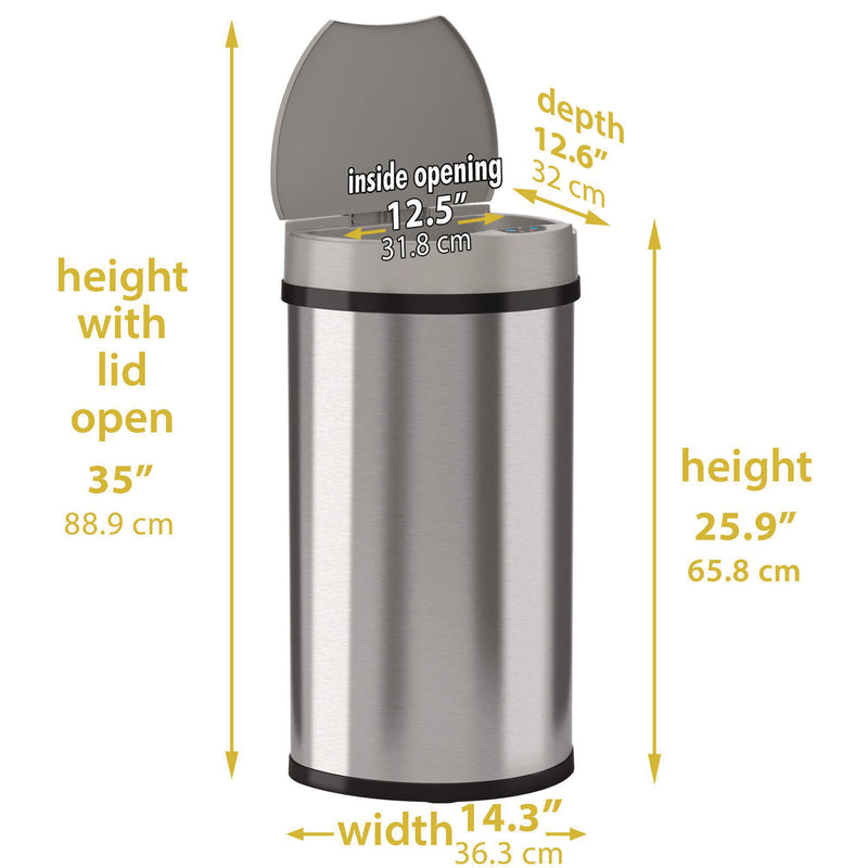 HLS Commercial® Sensor Trash Can, Half-Round Cylinder, 13 gal, Plastic/Stainless Steel, Silver (HLMHLS13HX) Each