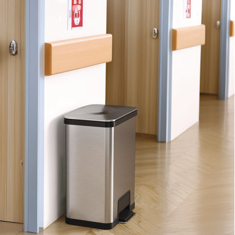 HLS Commercial® Step Pedal Trash Can with AirStep Technology, 13 gal, Plastic/Stainless Steel, Silver (HLMHLS13SS) Each