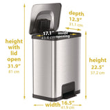 HLS Commercial® Step Pedal Trash Can with AirStep Technology, 13 gal, Plastic/Stainless Steel, Silver (HLMHLS13SS) Each