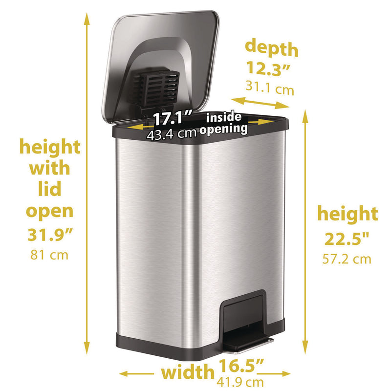 HLS Commercial® Step Pedal Trash Can with AirStep Technology, 13 gal, Plastic/Stainless Steel, Silver (HLMHLS13SS) Each
