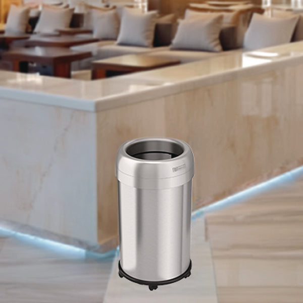 HLS Commercial® Open Top Trash Can with Wheels, Round, 13 gal, Plastic/Stainless Steel, Silver (HLMHLS13STRM) Each