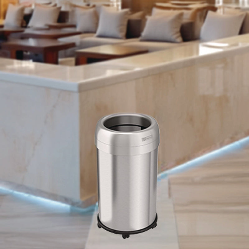 HLS Commercial® Open Top Trash Can with Wheels, Round, 13 gal, Plastic/Stainless Steel, Silver (HLMHLS13STRM) Each