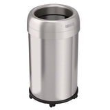 HLS Commercial® Open Top Trash Can with Wheels, Round, 13 gal, Plastic/Stainless Steel, Silver (HLMHLS13STRM) Each