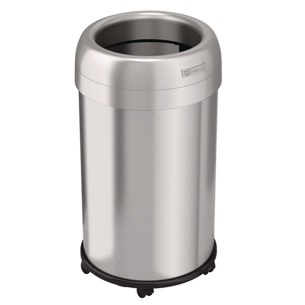 HLS Commercial® Open Top Trash Can with Wheels, Round, 13 gal, Plastic/Stainless Steel, Silver (HLMHLS13STRM) Each