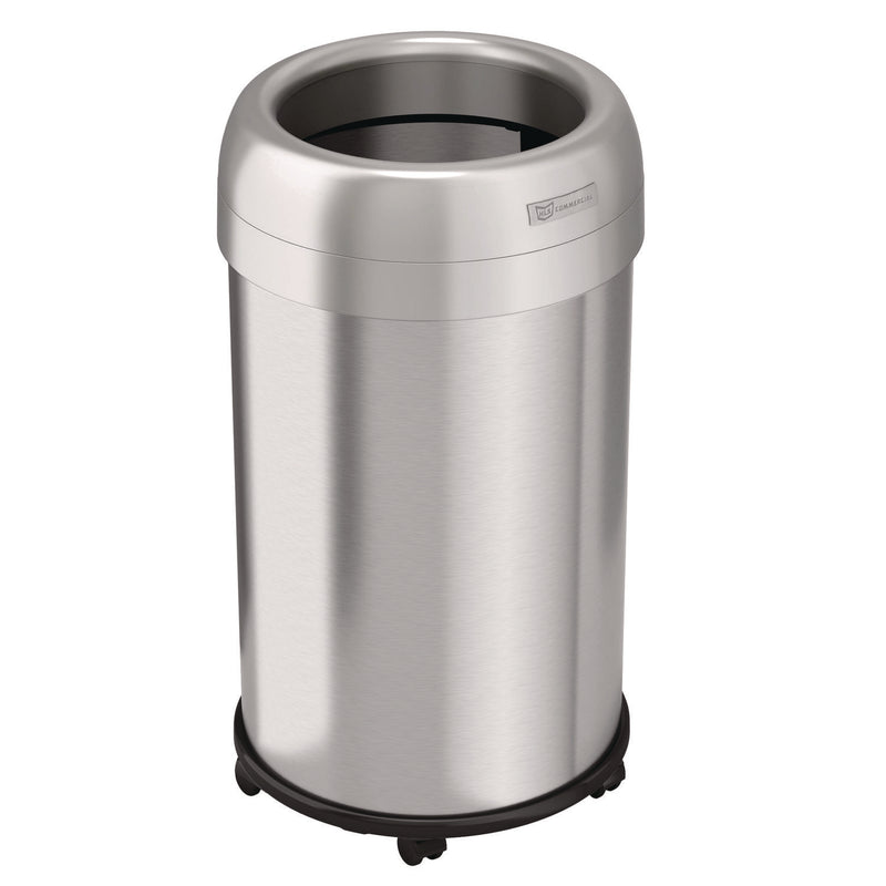 HLS Commercial® Open Top Trash Can with Wheels, Round, 13 gal, Plastic/Stainless Steel, Silver (HLMHLS13STRM) Each