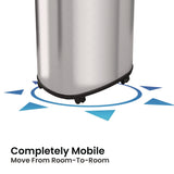 HLS Commercial® Open Top Trash Can with Wheels, Oval, 13 gal, Plastic/Stainless Steel, Silver (HLMHLS13STVM) Each