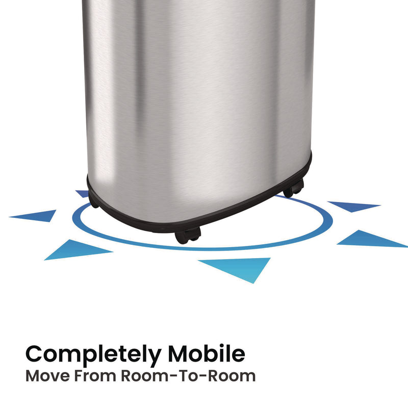 HLS Commercial® Open Top Trash Can with Wheels, Oval, 13 gal, Plastic/Stainless Steel, Silver (HLMHLS13STVM) Each