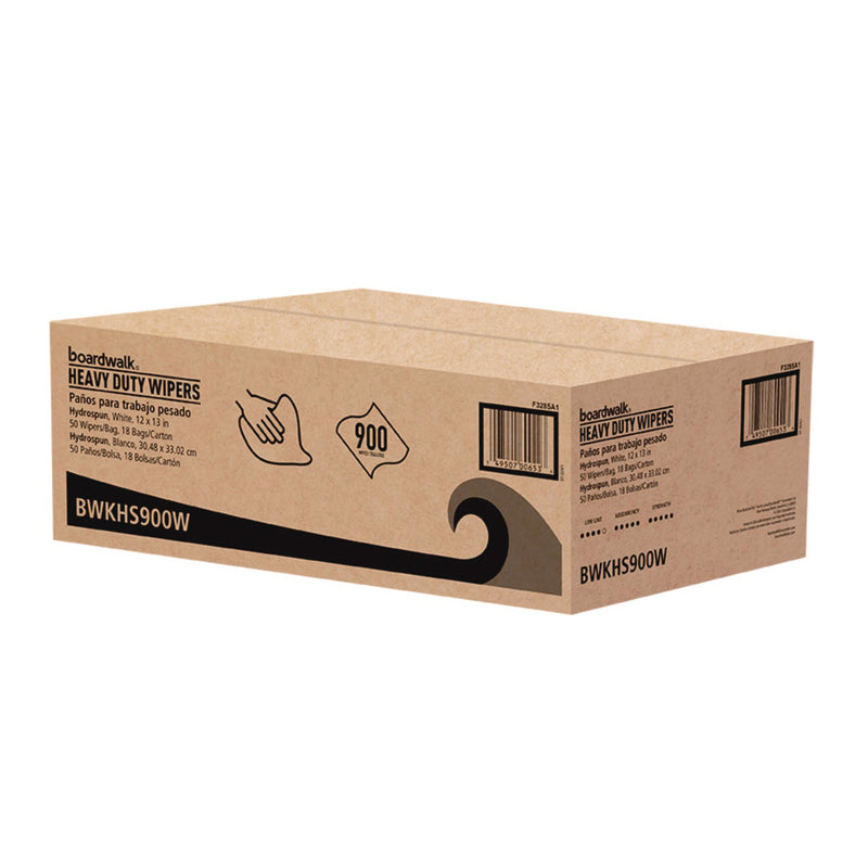 Boardwalk® Hydrospun Wipers, 1-Ply, 12 x 13, White, 50/Bag, 18 Bags/Carton (BWKHS900W) Case of 18