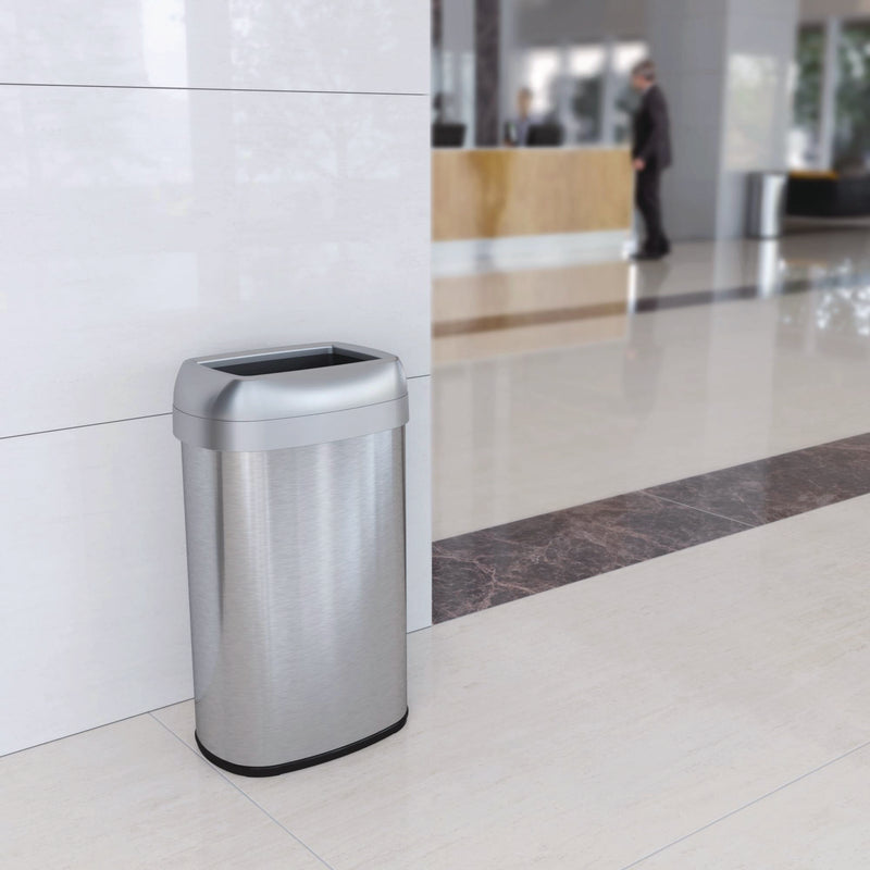 HLS Commercial® Open Top Trash Can, Oval, 16 gal, Plastic/Stainless Steel, Silver (HLMHLS16STV) Each