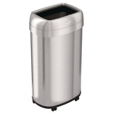 HLS Commercial® Open Top Trash Can with Wheels, Oval, 16 gal, Plastic/Stainless Steel, Silver (HLMHLS16STVM) Each