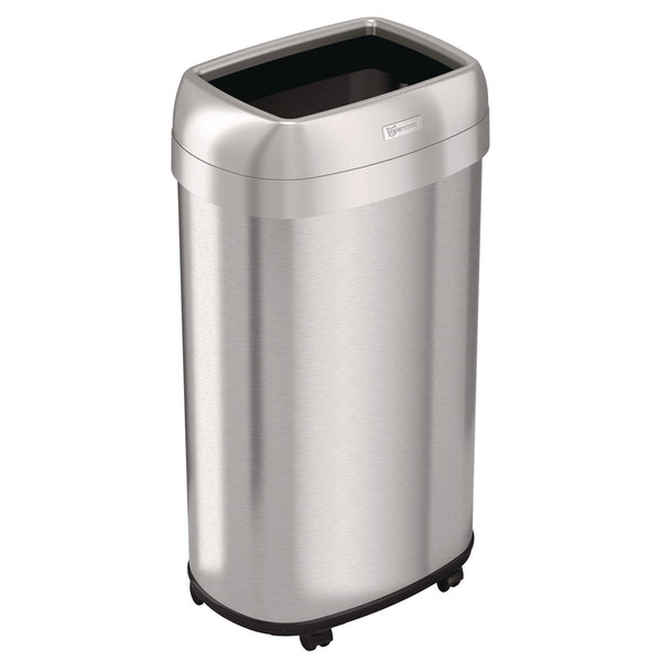 HLS Commercial® Open Top Trash Can with Wheels, Oval, 16 gal, Plastic/Stainless Steel, Silver (HLMHLS16STVM) Each