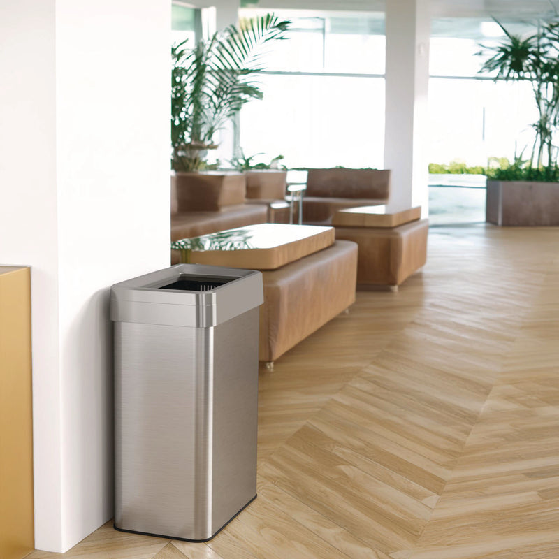 HLS Commercial® Open Top Trash Can, Rectangular, 18 gal, Plastic/Stainless Steel, Silver (HLMHLS18UOT) Each