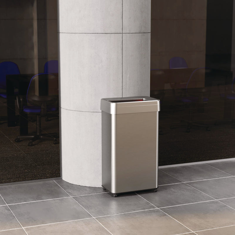HLS Commercial® Open Top Trash Can with Wheels, 18 gal, Plastic Stainless Steel, Silver (HLMHLS18UOTM) Each