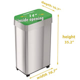HLS Commercial® Open Top Compost Bin with Wheels and Color-Coded Lid, 21 gal, Plastic/Stainless Steel, Silver/Green (HLMHLS21UOTMCOP) Each