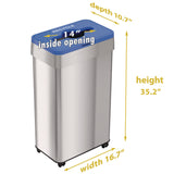 HLS Commercial® Open Top Recycling Bin with Wheels and Color-Coded Lid, 21 gal, Plastic/Stainless Steel, Silver/Blue (HLMHLS21UOTMREC) Each