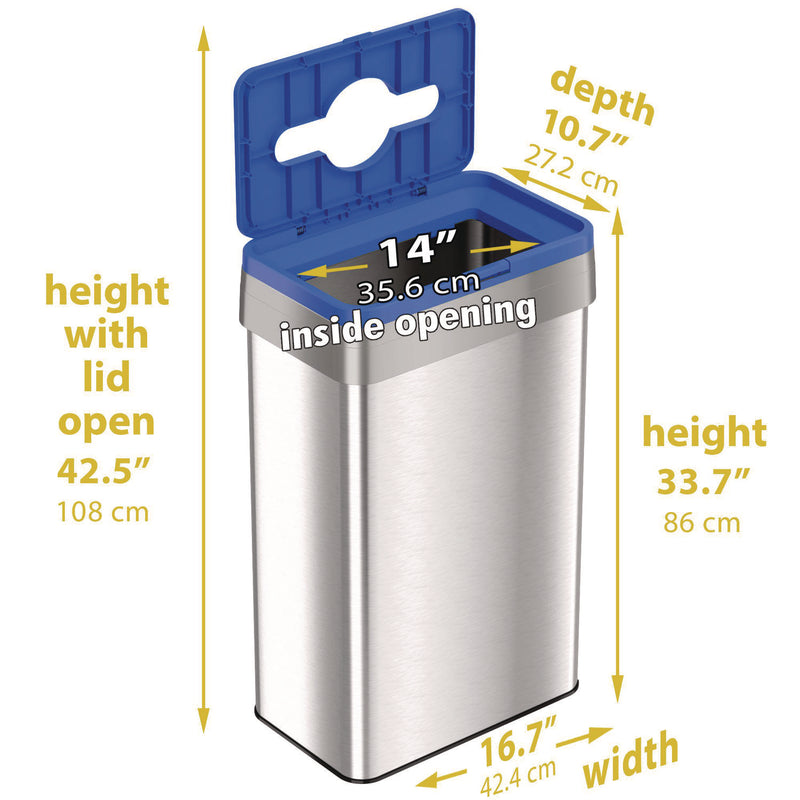 HLS Commercial® Open Top Recycle Bin with Color-Coded Lid, 21 gal, Plastic/Stainless Steel, Silver/Blue (HLMHLS21UOTREC) Each
