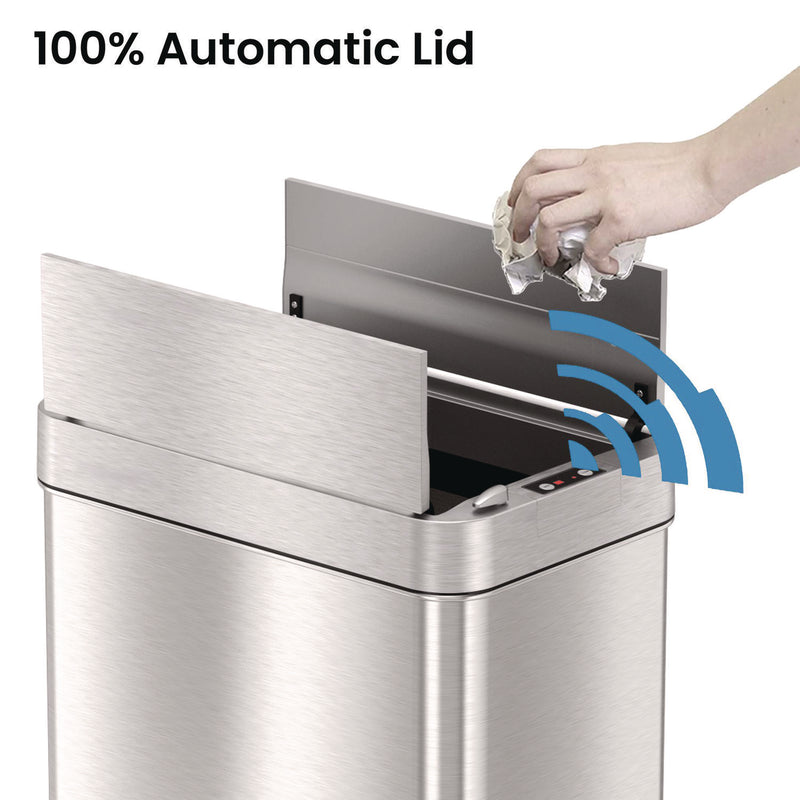 HLS Commercial® Wings Lid Sensor Trash Can, 18 gal, Plastic/Stainless Steel, Silver (HLMHLS18WRSL) Each