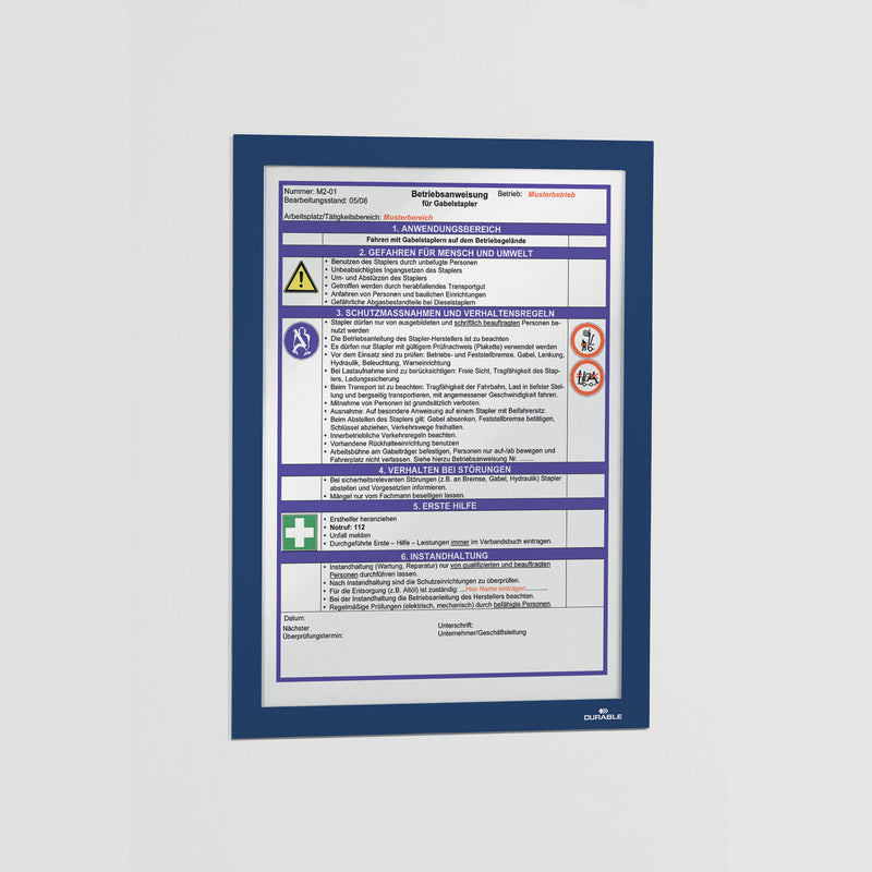 Durable® Infoframe DURAFRAME Self Adhesive Double Sided Sign Holder, 9.5 x 12, Dark Blue Frame, 2/Pack (DBL476807) Pack of 2