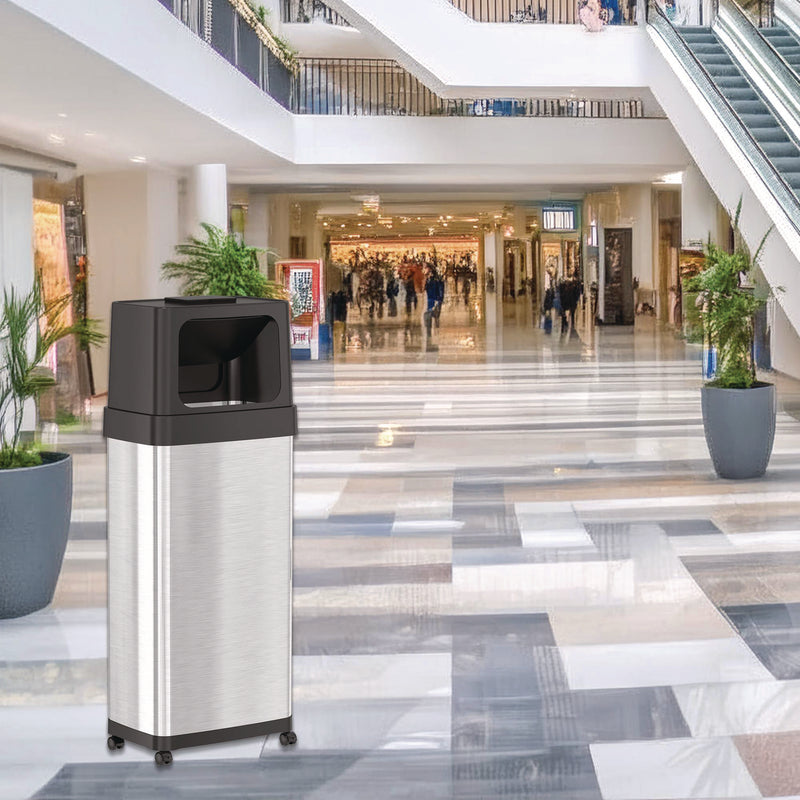 HLS Commercial® Dual Push Door Trash Can, 24 gal, Stainless Steel, Silver/Black (HLMHLS24DPO) Each